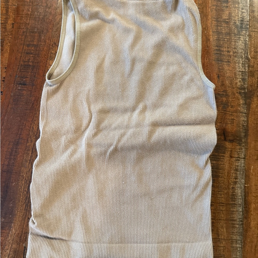 Sleeveless Ribbed Tank Top - Beige